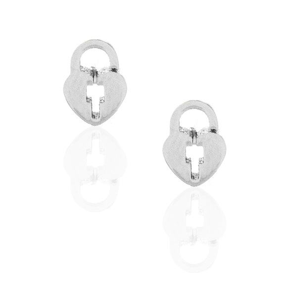 Heart & Key Style Silver Stainless Steel Earrings - Picture 3 of 3